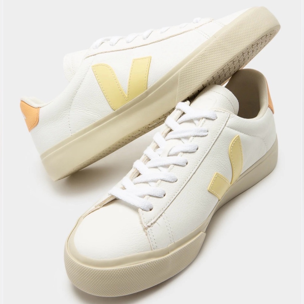 Veja 9 Womens Campo Chromefree Sneakers in White and Sun Peach Orange